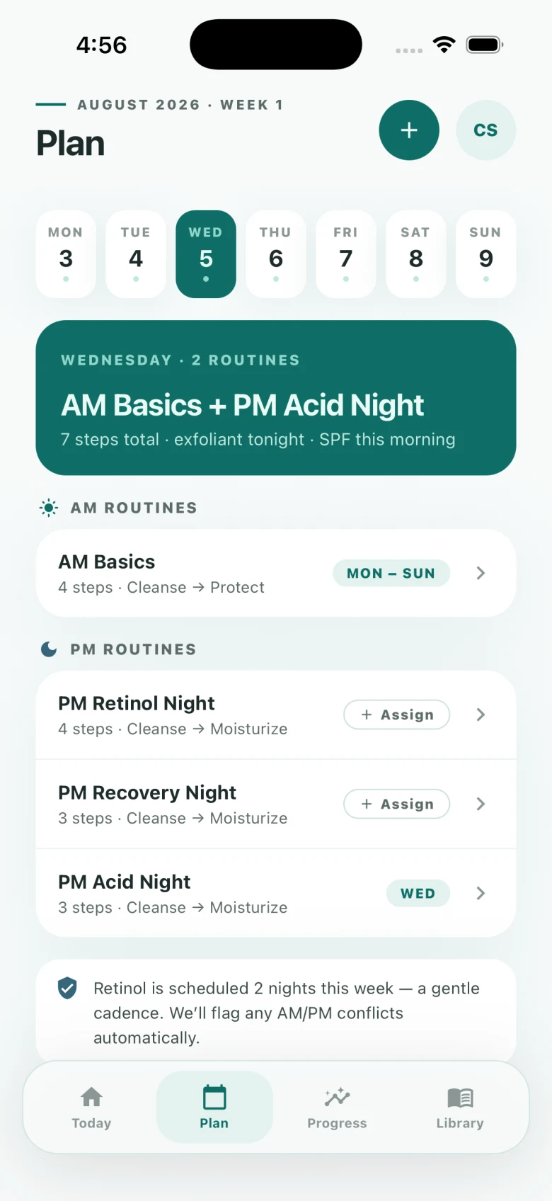 Weekly skincare plan in Connie's Skin